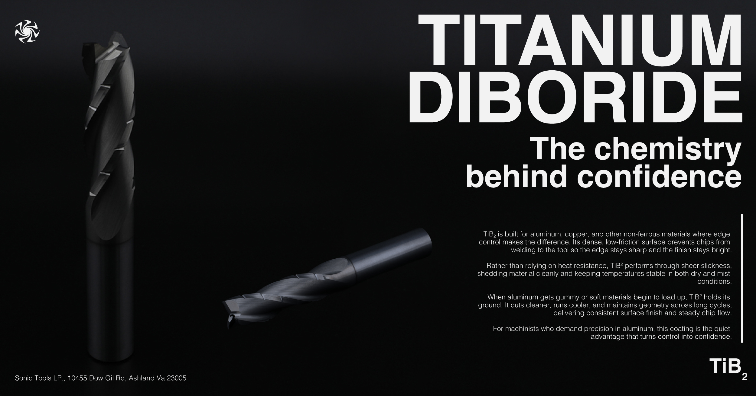 Graphic depicting the details and specs of TiB2, or Titanium Diboride. TiB2 is a popular coating for milling aluminum with solid carbide end mills and cutting tools.