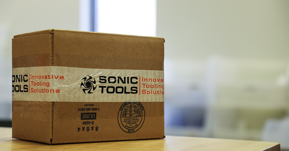 A Sonic Tools shipping box packaged for outbound tool delivery.